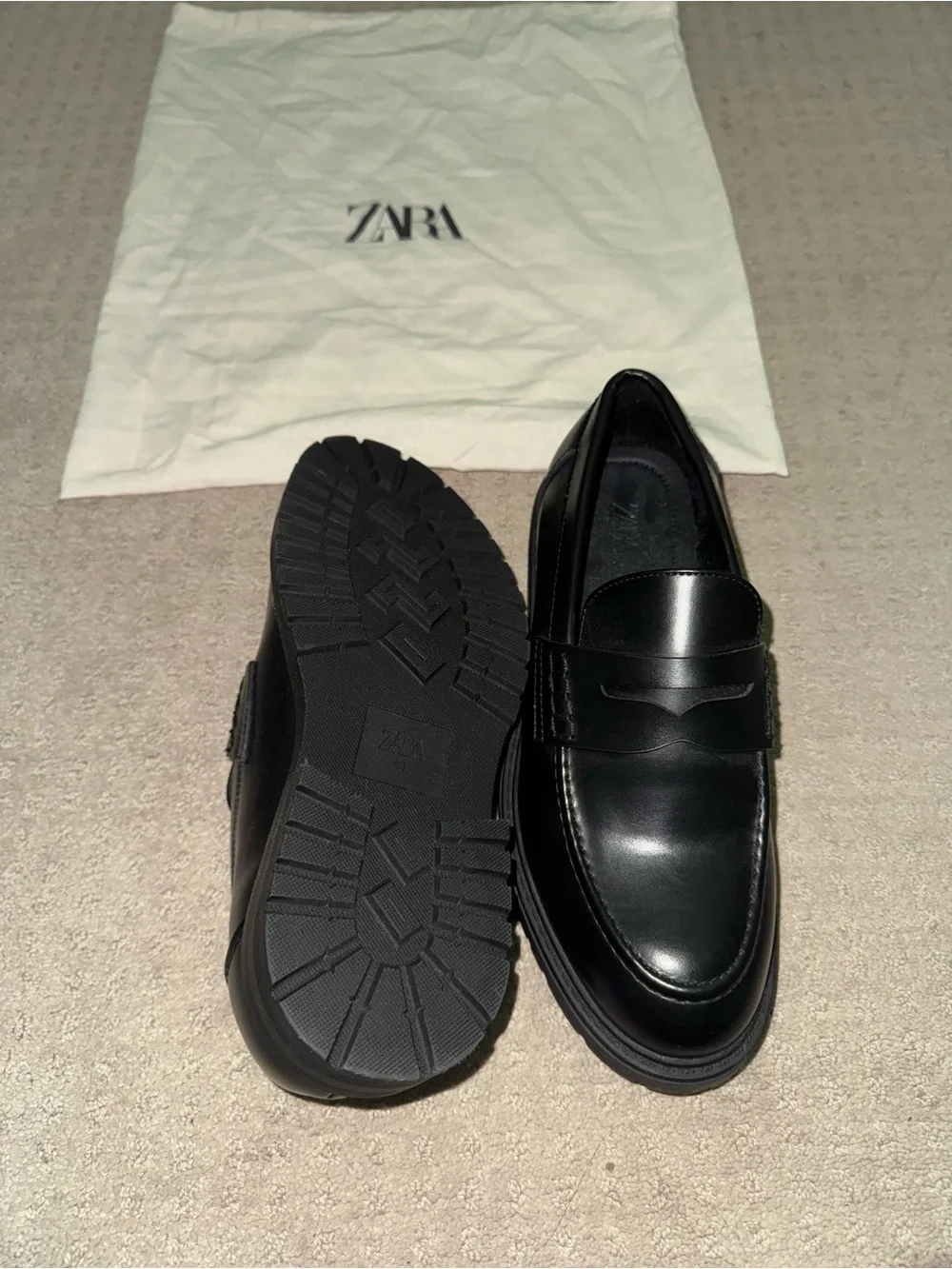 Zara Black Leather Penny Loafers